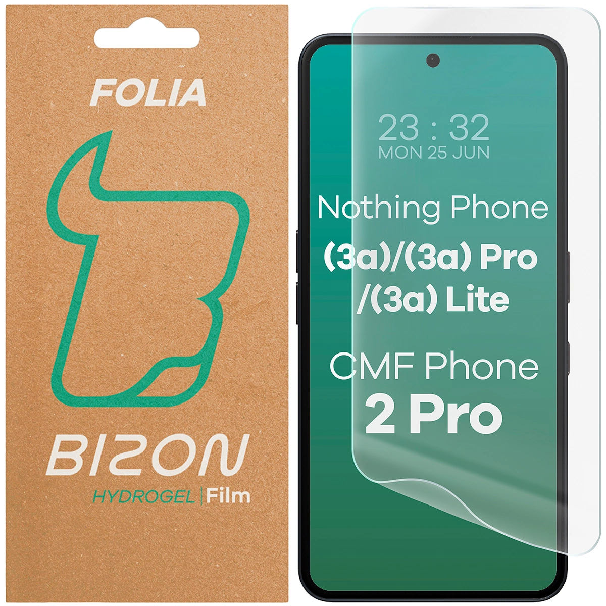 Pudełko i folia hydrożelowa na ekran Bizon Film Hydrogel Front do Nothing Phone (3a) / (3a) Pro / (3a) Lite / CMF Phone 2 Pro